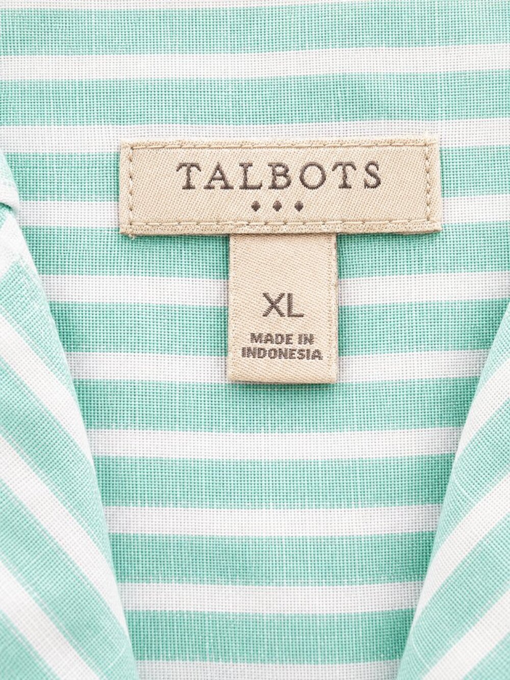 TALBOTS LINEN BLEND SHIRT XL WHITE/MINT GREEN STRIPED ROLL TAB COASTAL BREEZY - Picture 11 of 12